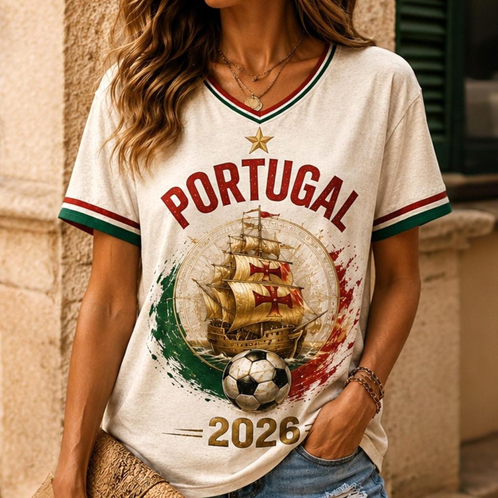 T-shirt à manches courtes et col en V pour femme avec imprimé graphique de football, coupe décontractée ample, haut pour un usage quotidien