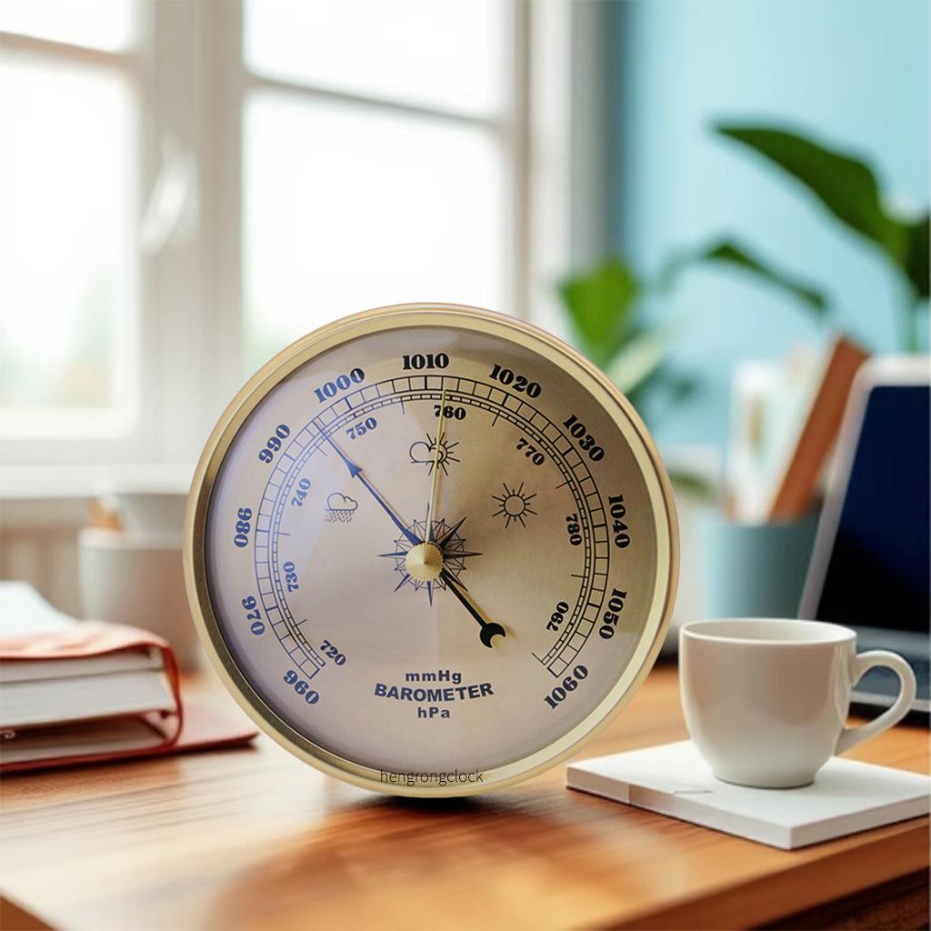 Metal Frame Barometer Clock with Weather Station and Sailing Pressure Gauge