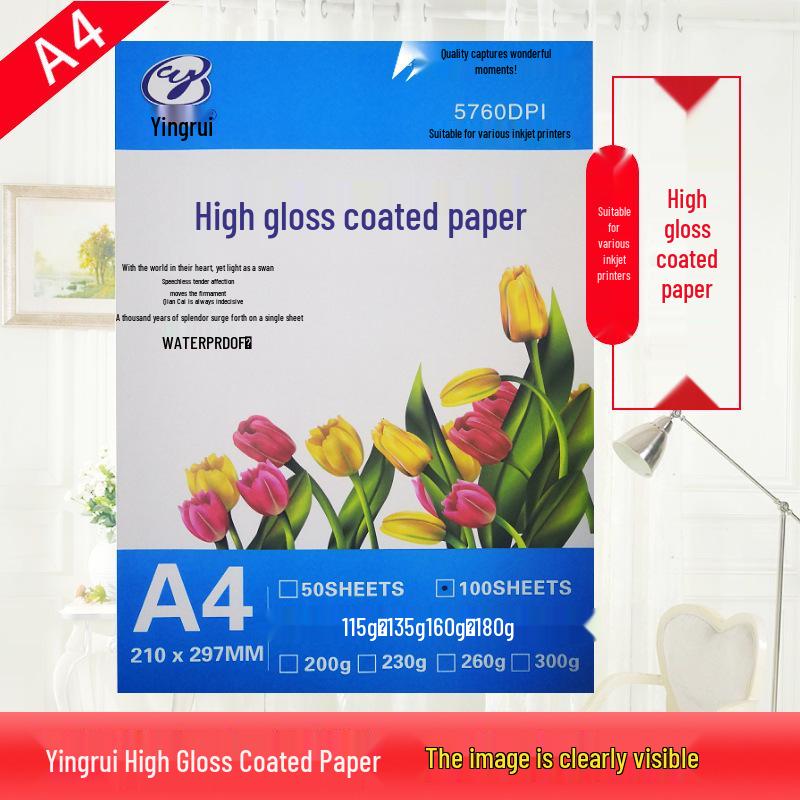 A4/A3 High Gloss and Glossy Inkjet Photo Paper in 115g, 135g, 160g, 180g, 200g Single-Sided Coated Options