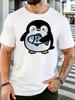 Cute Blush Penguin Holding Fish Cartoon Graphic Unisexs Cotton Crew Neck Tee Short Sleeve Loose Casual Daily Street Male Wear Top