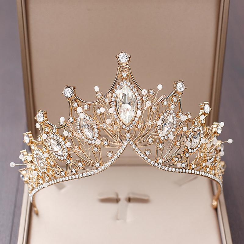 Baroque Gold  Crown Necklace Princess Tiara Headband Queen Birthday Wedding Party Jewerly Set Gift