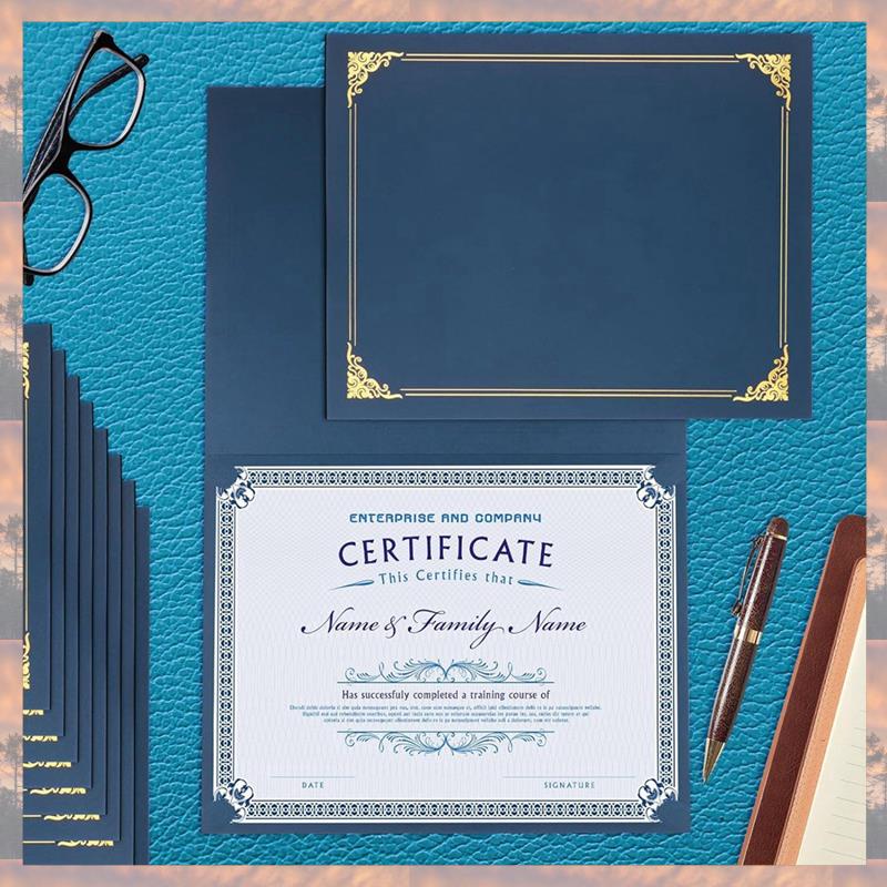 2025 Trend 10 Piece Certificate Holders, Diploma Holders Certificate Covers With Gold Foil Border Blue Paper For Letter Size 8.5