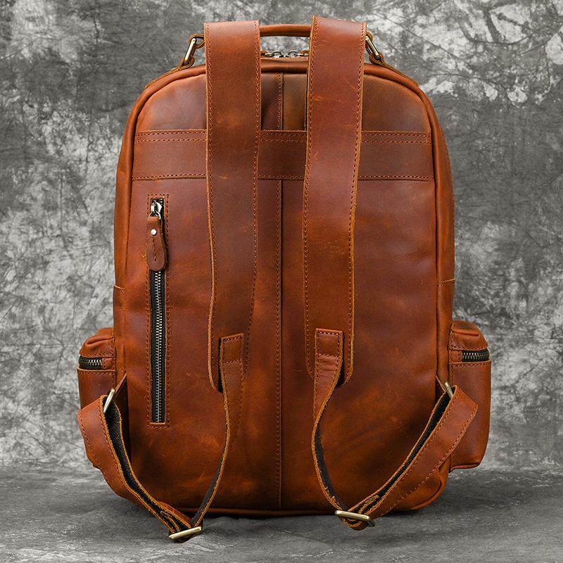 Dropshipping New Fashion Leather Backpack For Men Male Crazy Horse Leather Laptop Bagpack Travelling Men's Computer Bag Retro
