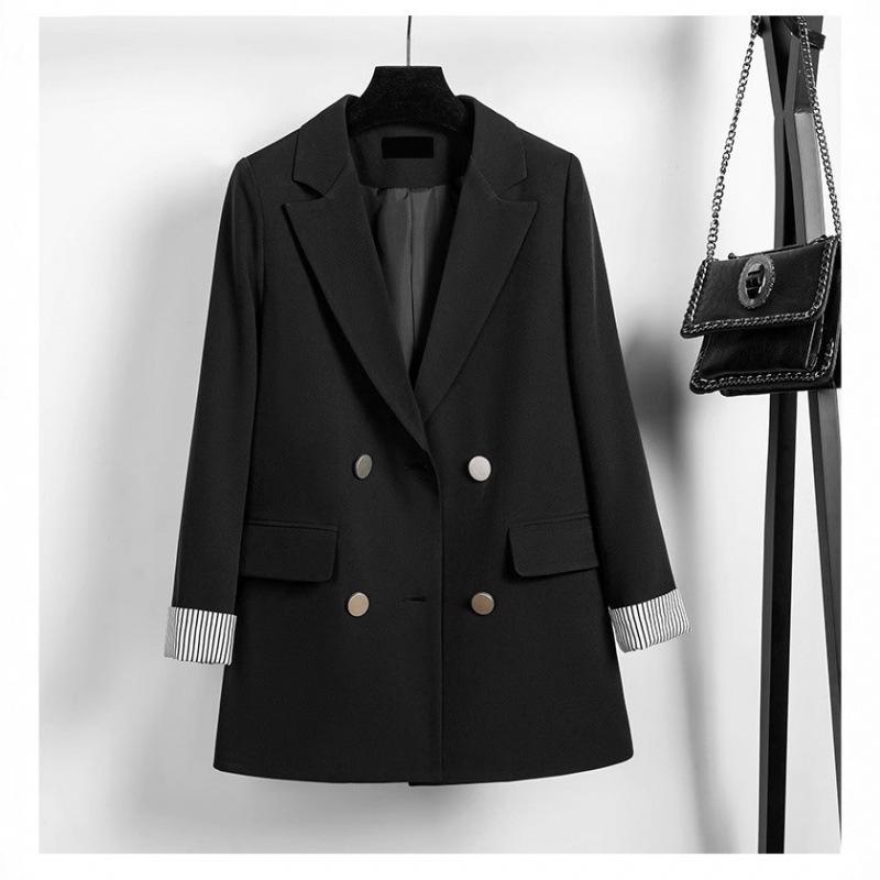 Damen Große Größen Gestreifte Langarm Schwarze Anzugjacke