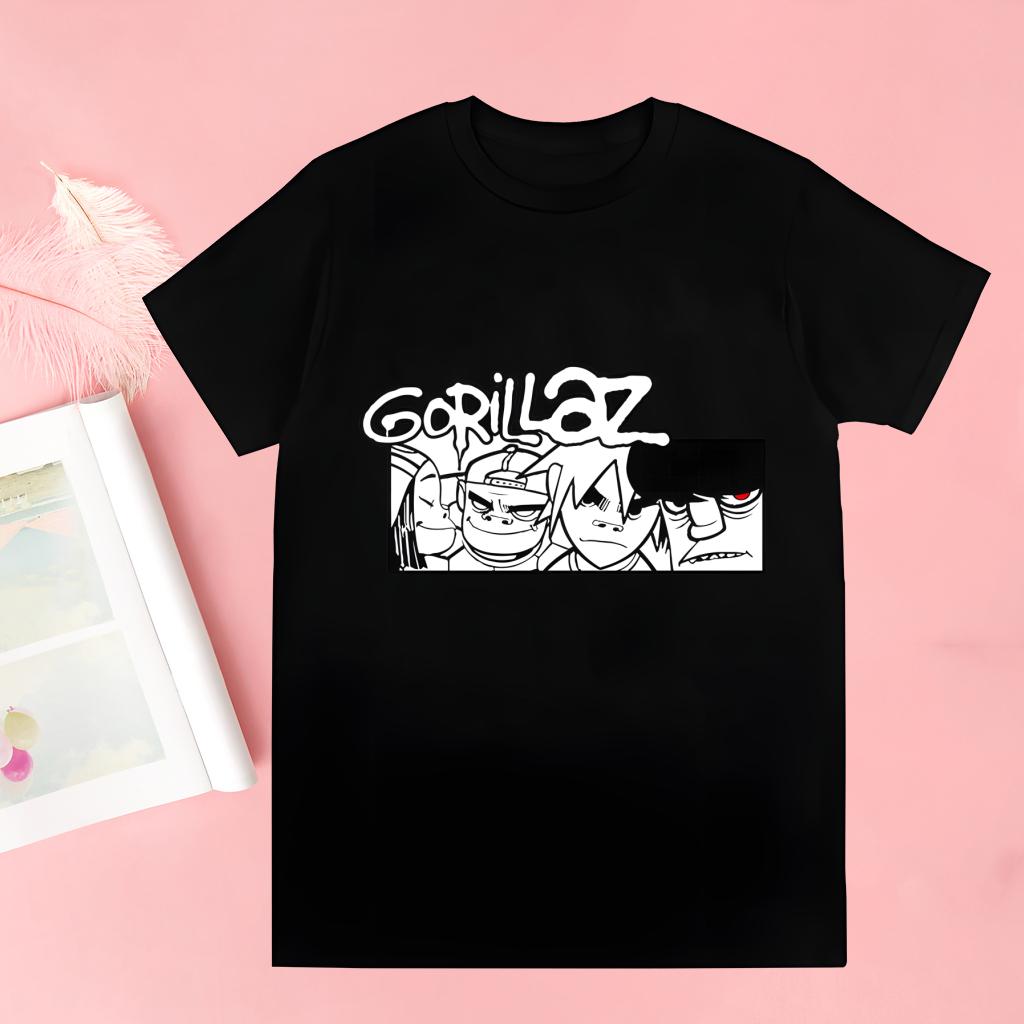 Gorillaz Moderne Musikkband Tegneserie Fantastiske T-skjorter For Gutter O-hals Kortermet Vanlig Herrehøyde Kvalitet Hip-Hop T-skjorte
