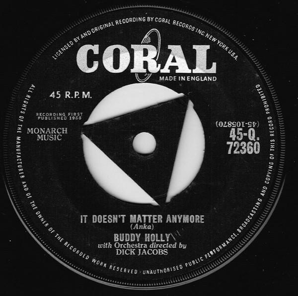 

7inch Record BUDDY HOLLY - It Doesn t Matter Anymore 45Q72360 Coral 1969 UK Rock Used