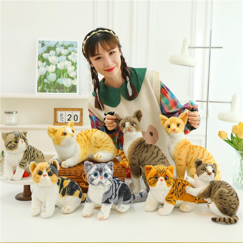 Realistic Plush Cat Toy Lifelike Short Hair Kitten Stuffed Animal Doll Wholesale