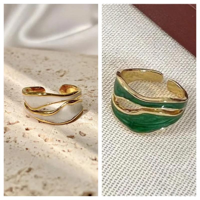 Vintage White Enamel Metal Irregular Shape Geometric Open Adjustable Ring for Women Girl Jewelry Birthday Gifts Anillo Hombre