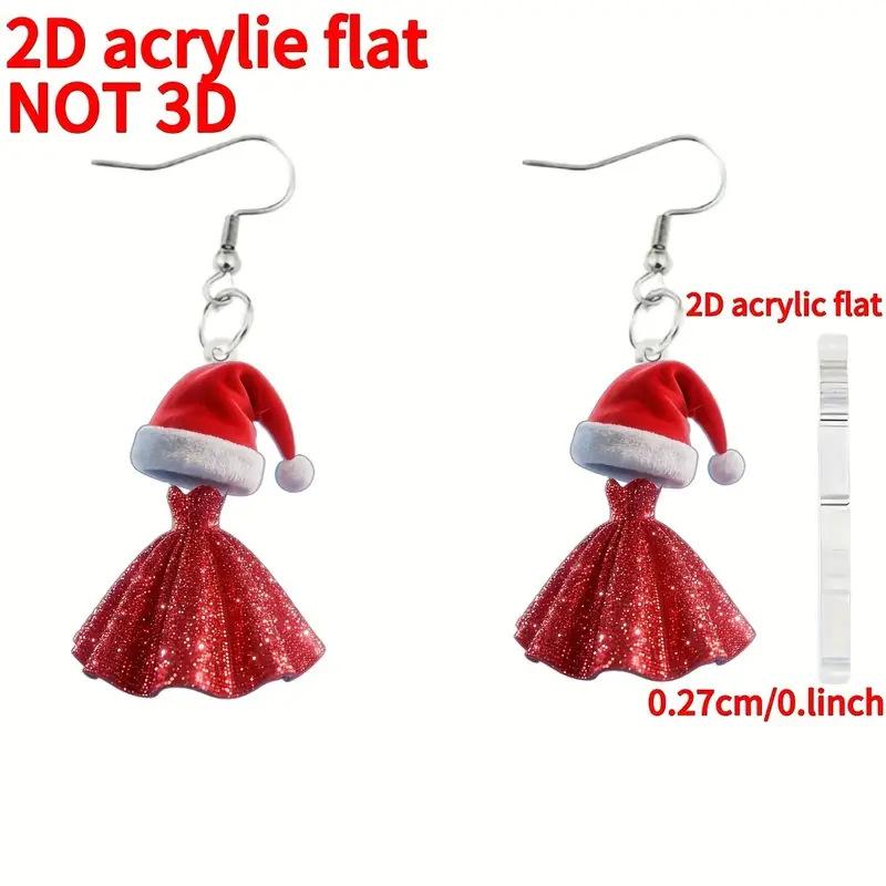 Cross-border new Christmas earrings red skirt design flat acrylic creative women's Christmas hat earrings jewelry
