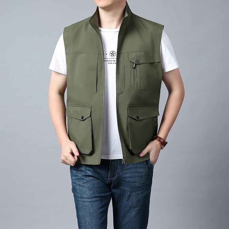 Men's Vest Thin Sleeveless Stand-up Collar Multi-pocket Quick-drying Vest Large Size Vest