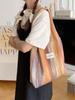 Stylish Woolen Striped Shoulder Tote Bag Trendy Canvas Bag For Students And Shopping