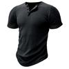 Summer Men T-shirt Short Sleeves Buttoned V Neck Solid Color Thread Knitted Stretchy Slim Fit American Style Muscle Guy Fitness Workout Top