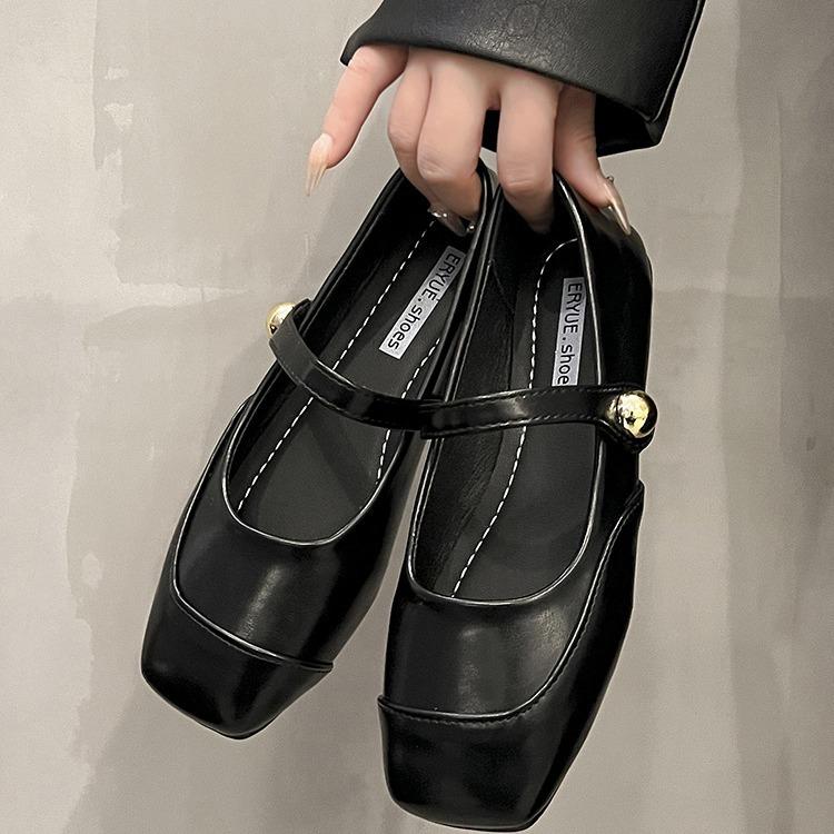 Single shoes femininity new spring and autumn brown flat Mary Jane women's shoes square head shoes