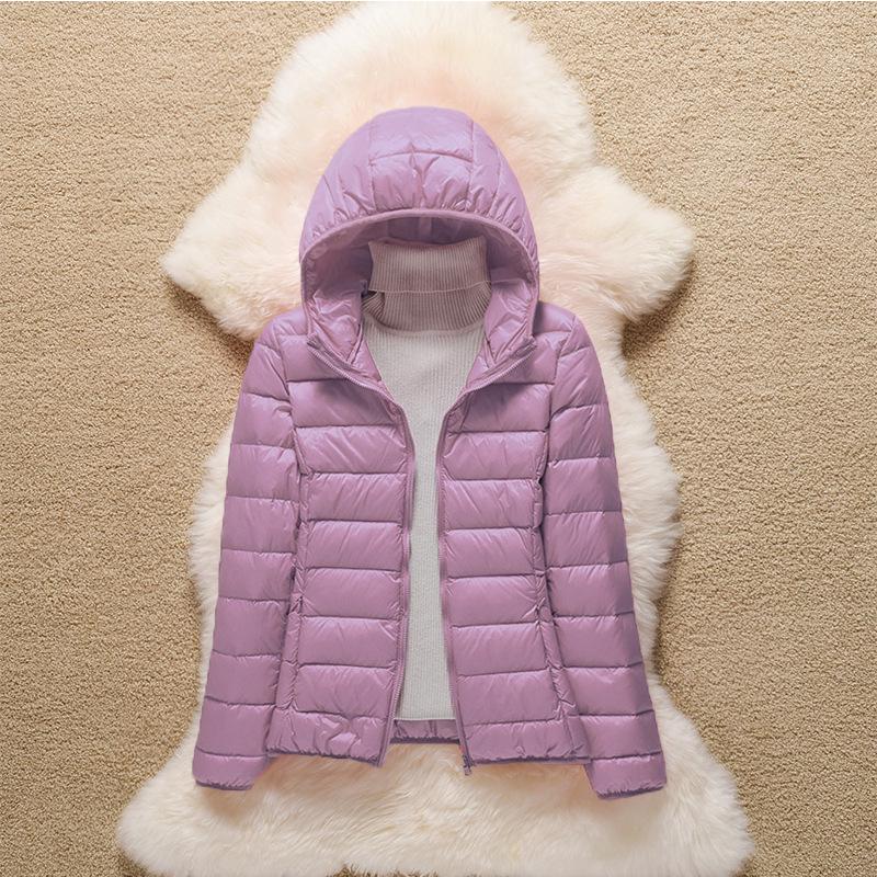 2026 Women's Lightweight Hooded Stand Collar Slim Down Jacket - Short Korean Style White Duck Outerwear