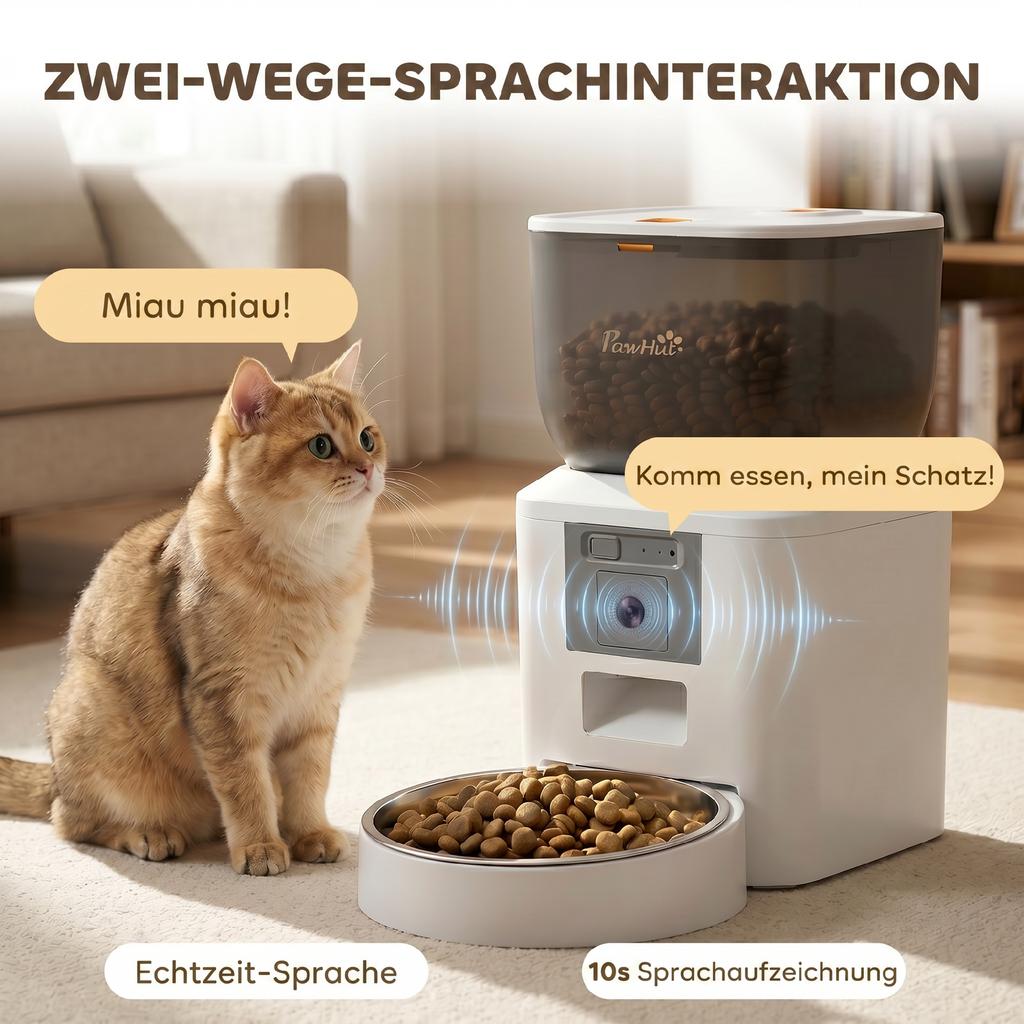 Cat Feeder with Camera, 2.4 GHz WiFi, App Control, 4L Feeder for 1-10 Meals, 2-Way Audio