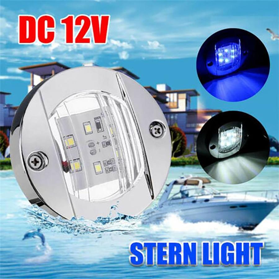 New 4Pcs Round Marine Boat LED Stern Light Blue Cabin Deck Courtesy Light Waterproof