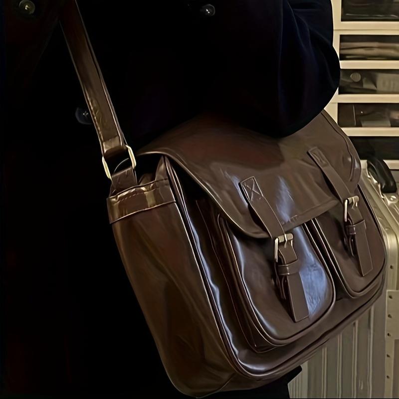 

Винтажная сумка-мессенджер из масляной кожи, сумка через плечо из искусственной кожи, сумка через плечо с декором и пряжкой для школы и работы