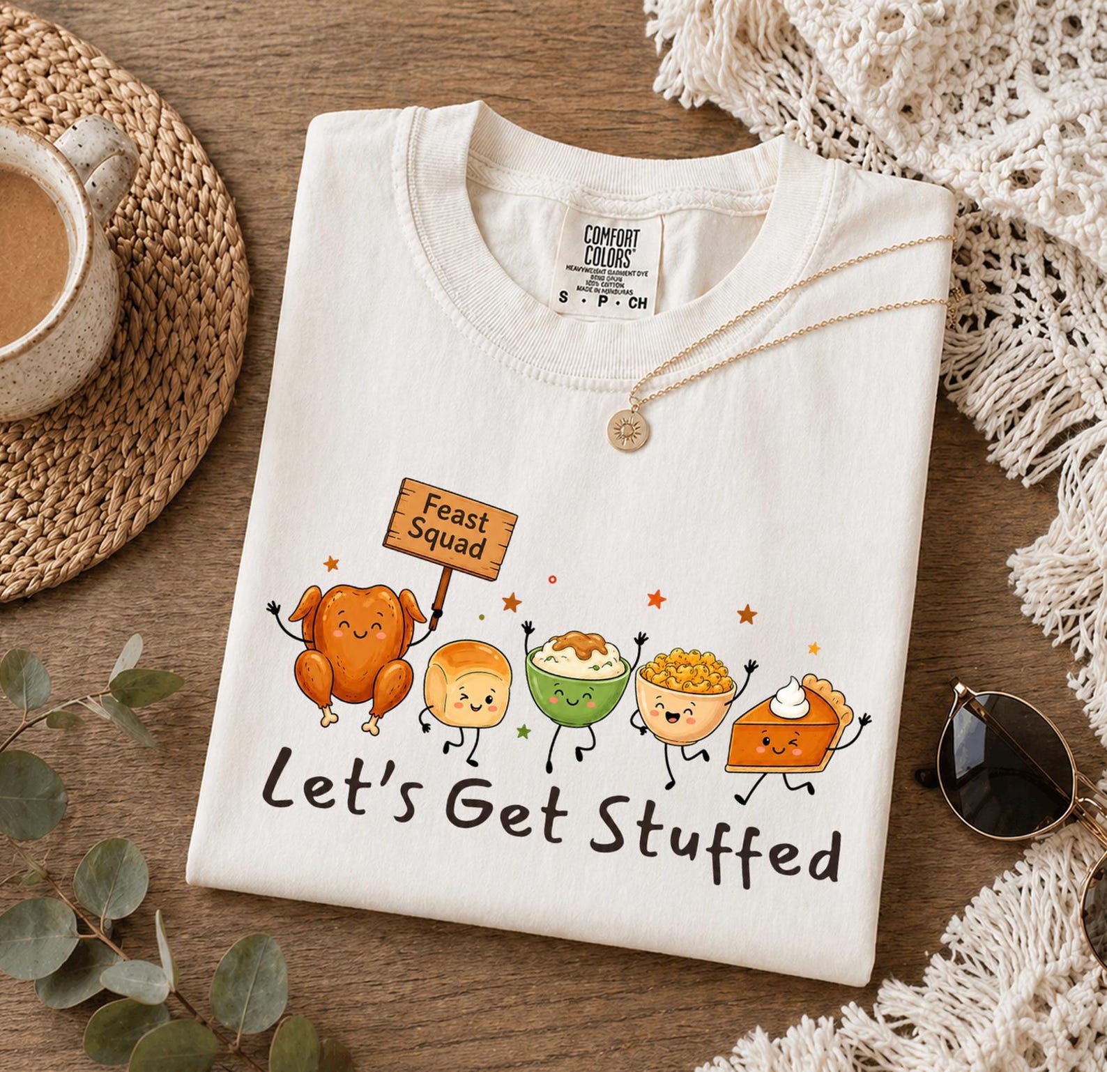 Lets Get Stuffed Thanksgiving Doodle Shirt, Feast Squad Turkey T-shirt, Family Thanksgiving Tee, Comfort Colors Turkey Doodle Shirt L