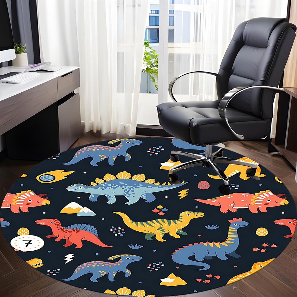 1PC Dino World Pattern Office Round Area Rug, Mat Suitable For Office, Under Office Chairs Bedroom Living Room Home Decor, Room Deco