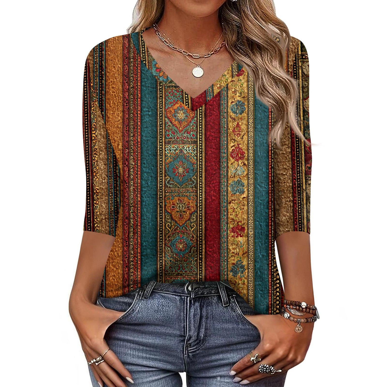 

Женская футболка с принтом, рукав 3/4, повседневная мода на выходные, базовый топ с V-образным вырезом XL жёлтый