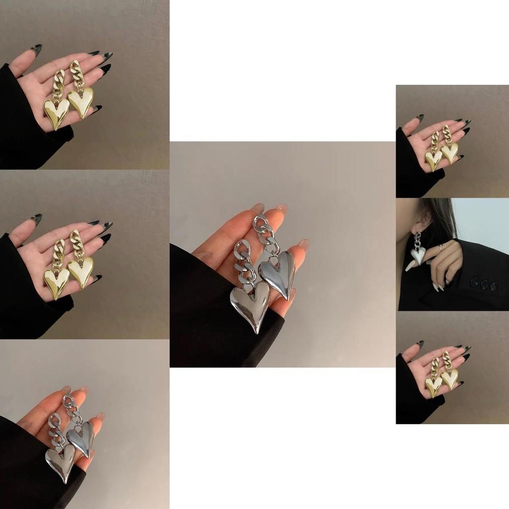 Fashionable Heart Shaped Earrings For Women Alloy Plated Creative Chain Design