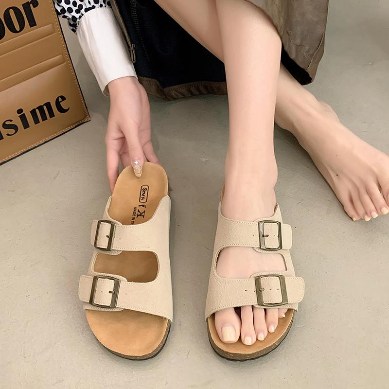Fashion Fashion Cork Women Sandals New Soft Sole Suede Mules Slippers with Arch Support House Open Toe Flats Outdoor Beach Slide Shoes
