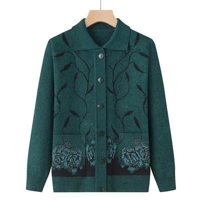 Middle-aged Elderly Cardigan Knitted Coat Grandma Old Lady Autumn Winter  Pocket Mother Sweater Lapel
