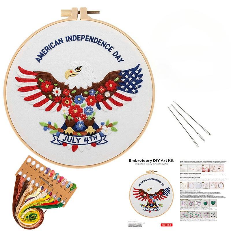 Celebration of Independence Day July 4th Embroidery Kit with EN Instruction Thread Stamped Cloth with Pattern