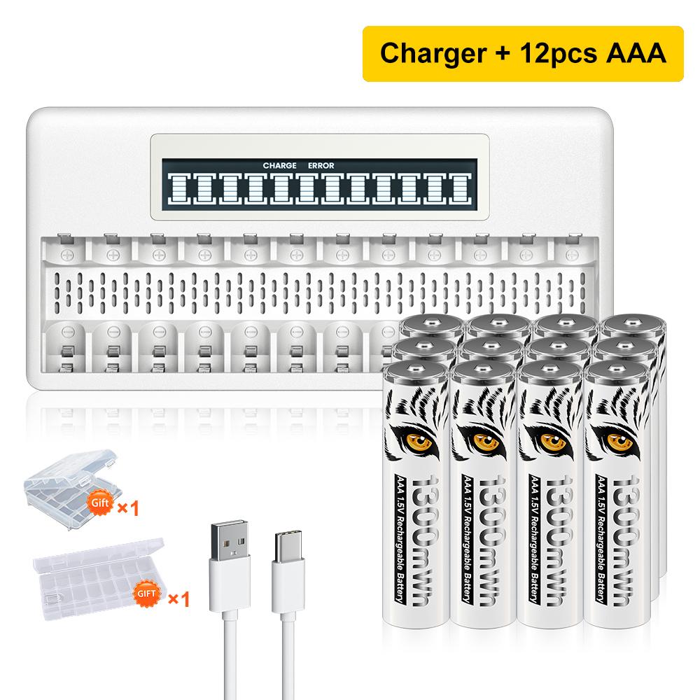 PALO 4-20pcs Rechargeable AA Batteries 1300mWh Li-Ion HR03 with LCD USB Battery Charger for Toys, Remote Controls
