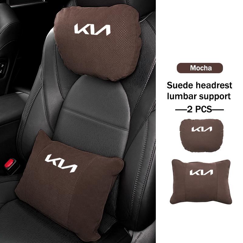 For KIA Suede Breathable Car Headrest Lumbar Support Mat Neck Protection Pillow Stinger Optima Cerato Soul Venga Forte Spectra