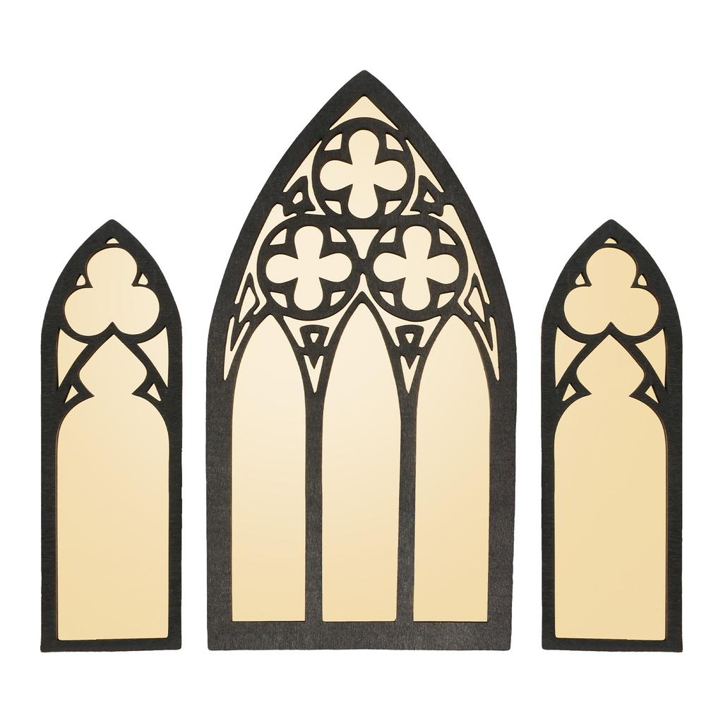 3Pcs Gothic Arched Window Wall Mirror Set Self-Adhesive Cathedral Arched Mirror Rustic Farmhouse Accent Mirror for Home Decor