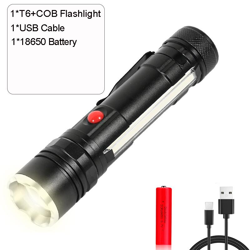 Powerful LED Flashlight with Magnet Portable Auto Repair Light 18650 Rechargeable Flashlights Waterproof Torch with Side Light