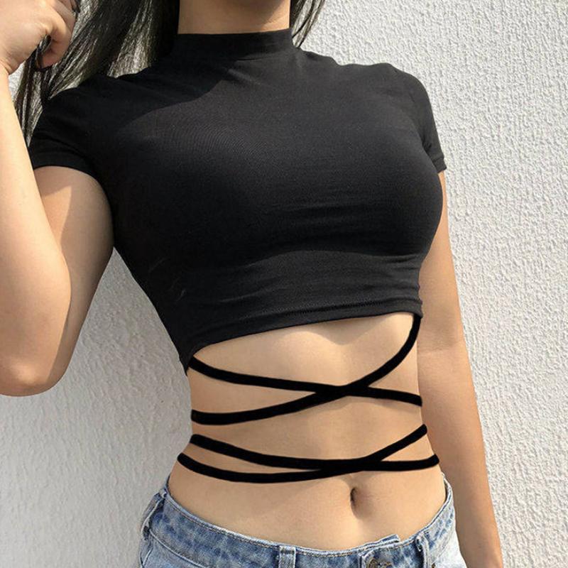 

Женская футболка с бандажом, облегающая, с короткими рукавами L