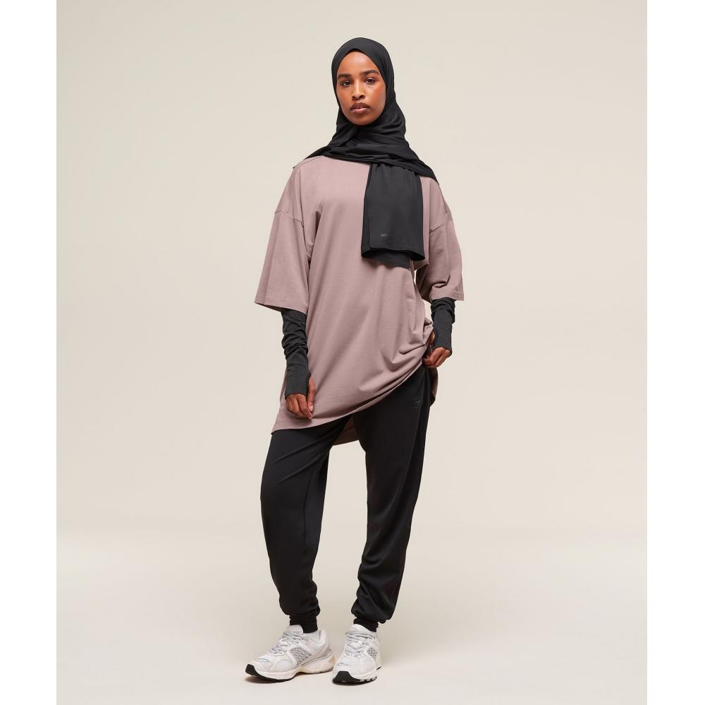 Gymshark Covered Longline CoTTon T shirT Washed Mauve B2c5n Pbrk