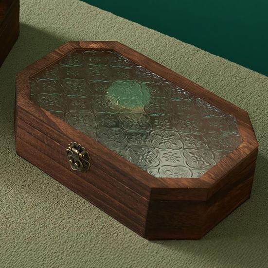 Jewelry Storage Box with Buckle And Flip-Top Lid Case Wood Retro Design Dustproof Organizer for Small Sundries