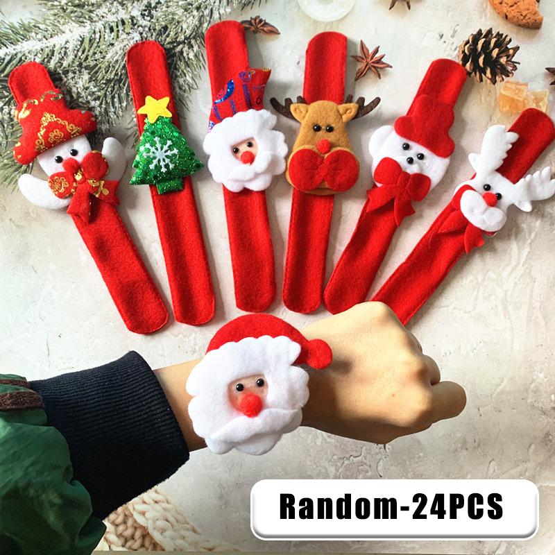 Festive Snap Bracelet Christmas Light Up Wristband Plush Santa Sleigh Kids Gift Holiday Party Favor Cartoon Toy