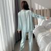 Women's Spring and Autumn Lace Loungewear Ladies 2-piece Long Sleeve Pajamas Set Summer Thin Ice Silk Homewear