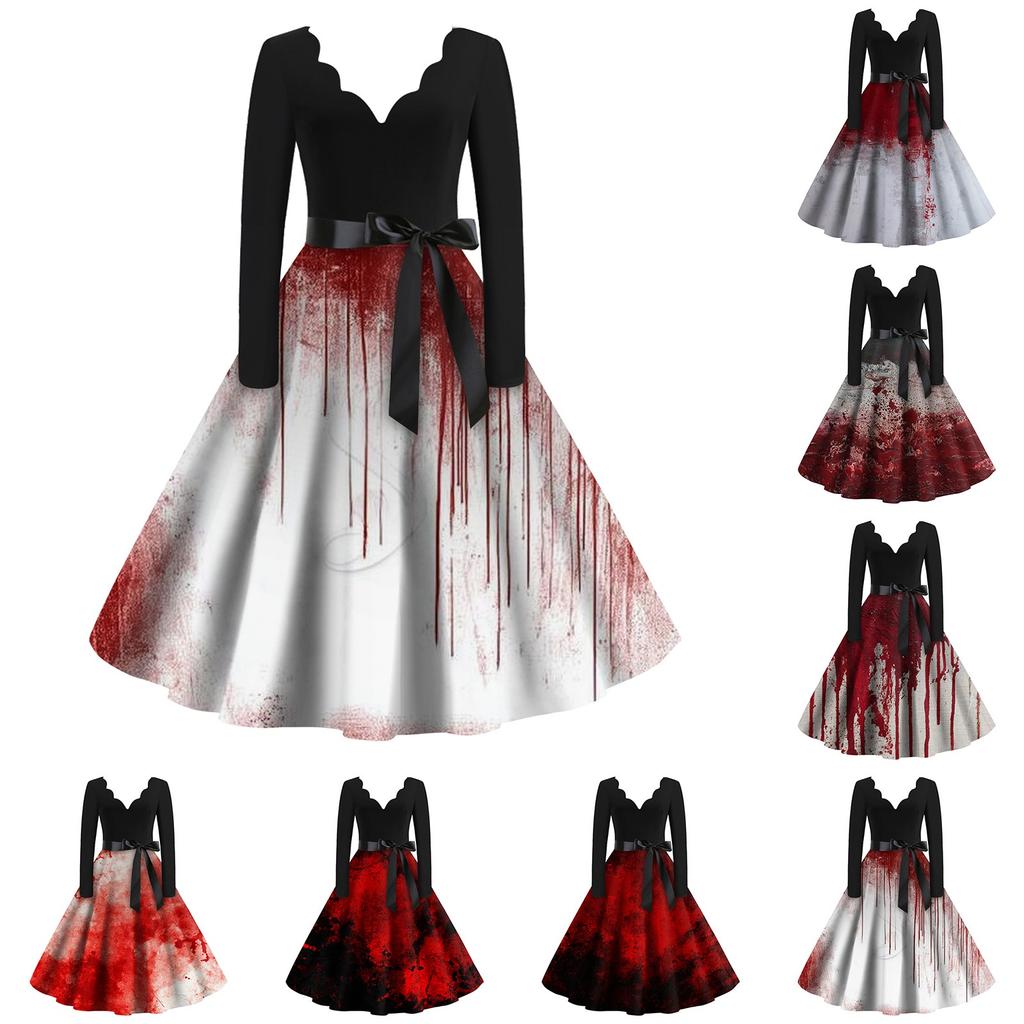 Dámské neformální módní halloweenské šaty vintage s výstřihem do V