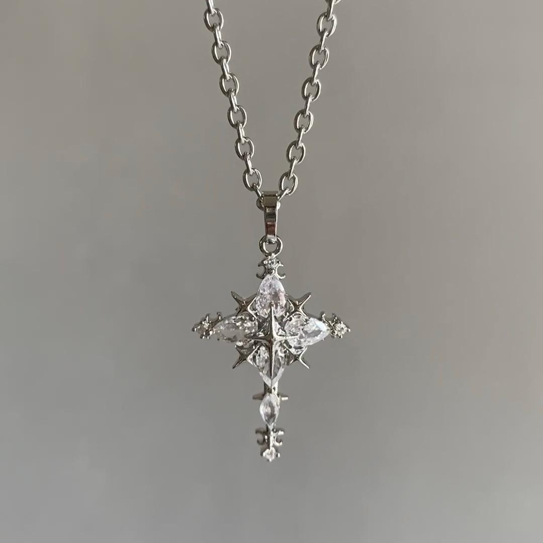 Men/Women s Sparkling Pendant Necklace - Silver Plated North Star Zircon Gothic Punk Chain, Dainty Fashion Jewelry