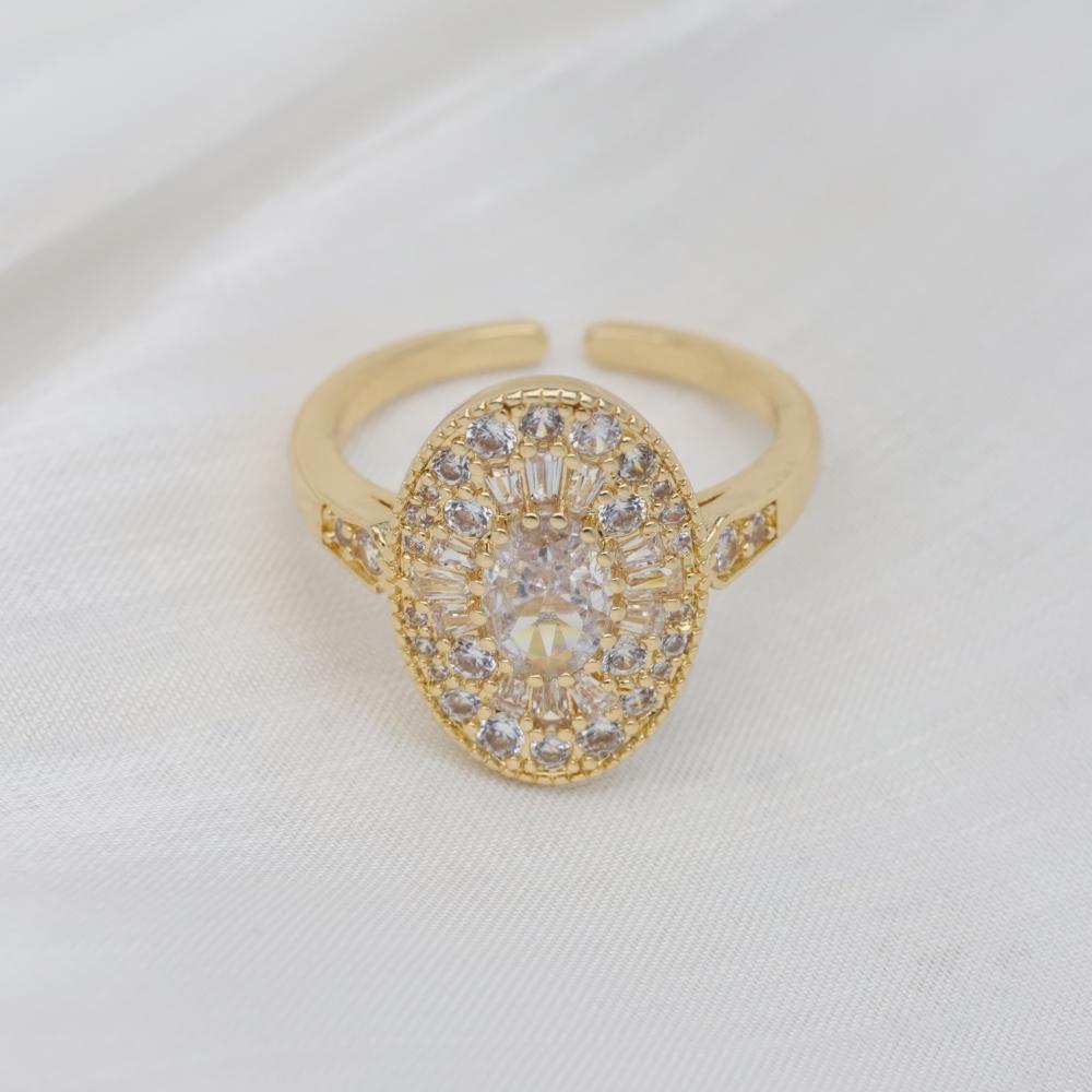 Elegant Oval Zirconia Open Ring Surround Design Adjustable Bridal Ring Wedding Party Gift