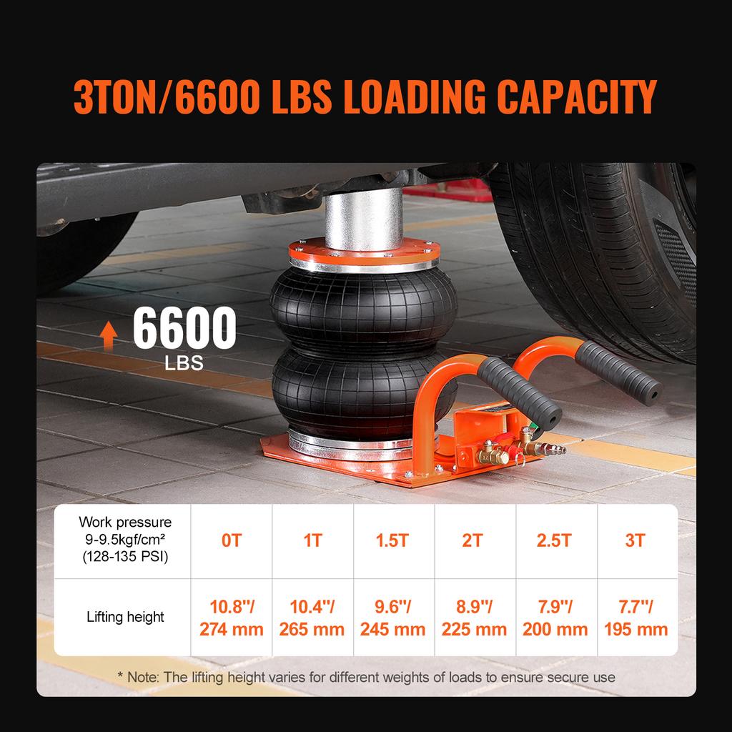 SucceBuy 3T Air Jack 3-8S Pneumatic Lifting Jack with Heightened Column 6 Steel Tubes Thick Rubber Pad Fit for Sedan SUV Pickup