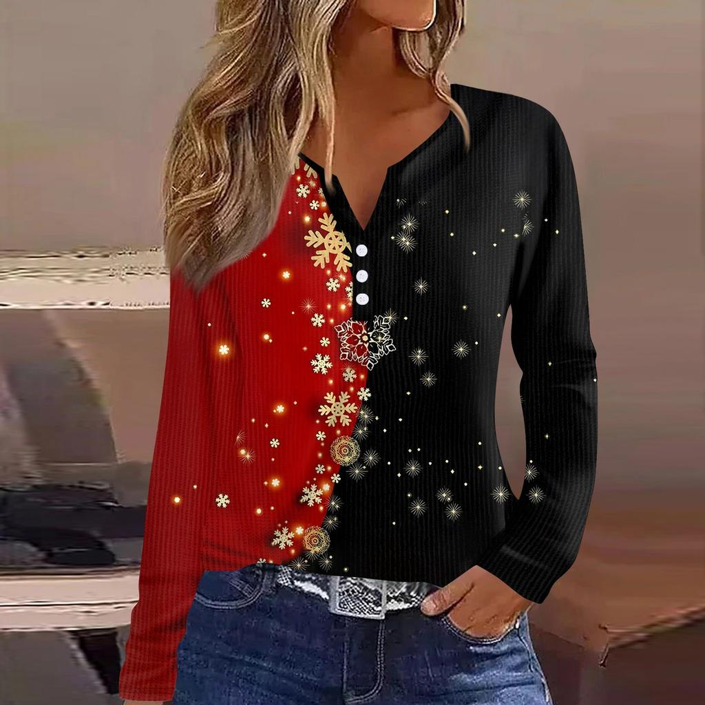 Dam T-shirt Tee Tryck Knapp Långärmad Stickad Tröja Vardag Weekend Mode Basic V-ringad Normal Topp