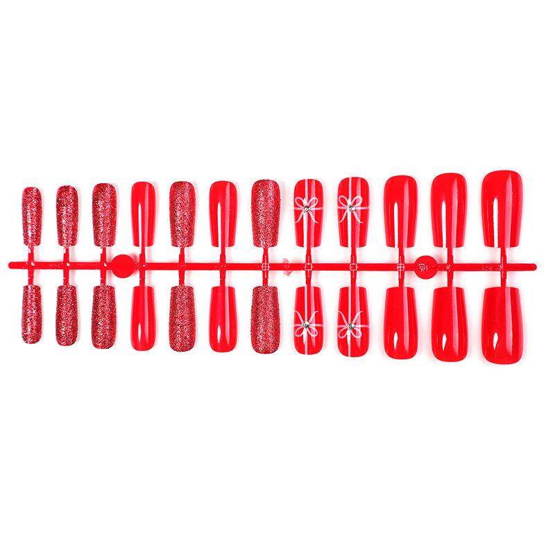 

Christmas Red Glitter Bow Nail Art - Wearable False Nails