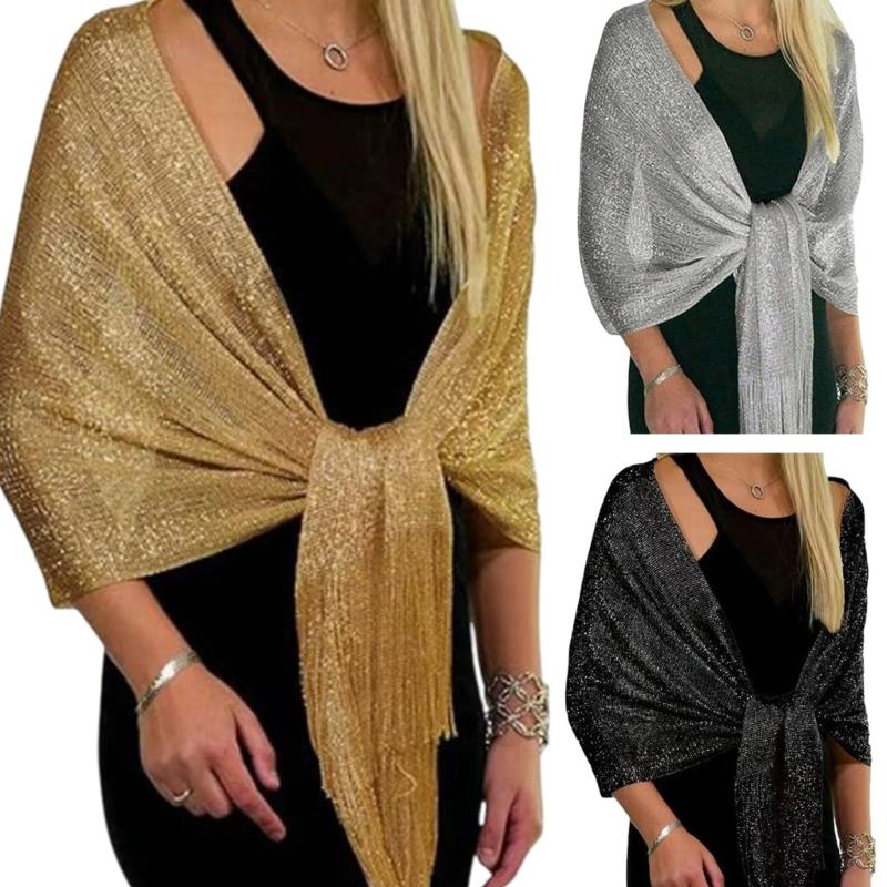 Women Formal Evening Stole With Glittering Silver Design For Bridal Wedding And Evening Party Dresses Accessory