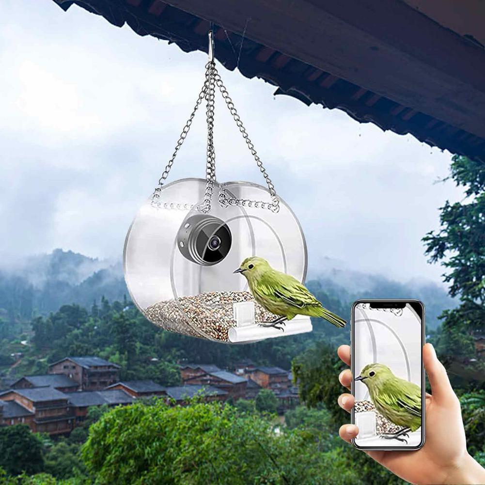 Smart Birds Hanging Feeder Transparent with Camera Home Pet Bird Feeder 1080P HD Easy Installation for Outdoor Garden