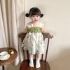 2025 Summer Baby Girls' Chinese Style Puff Sleeve Sling Dress with Frog Buttons - Princess Design for One-Year-Old