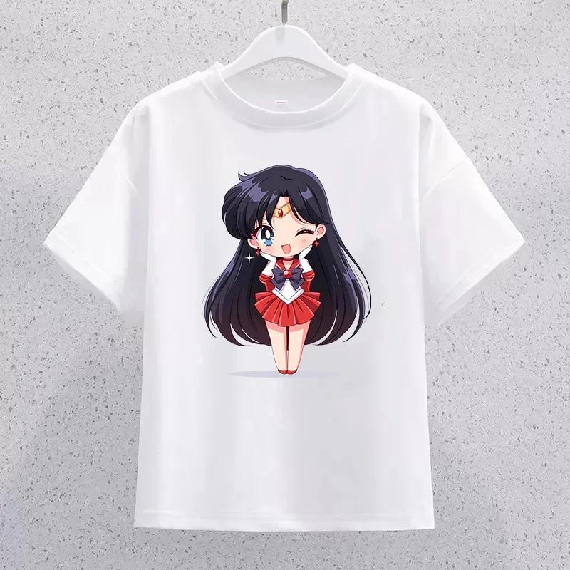 Sailor Moon Children Cotton Tshirt Cartoon Print Short Sleeve Tees Kawaii Pullover Girls Summer Casual Tops Kids Birthday Gifts