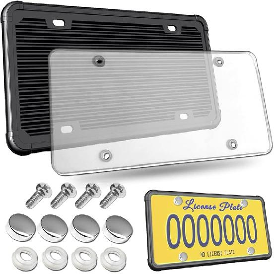 Aootf License Plate Protector- Clear Novelty Number Plate Cover With Silicone Car Tag Frame, Unbreakable Cover To Protect Front Or Back License Plate