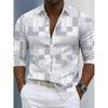 Herren Sike Geometrisches Gitter Langarmhemd Abstraktes Patchwork Bedruckter Kragen Business Casual Herren Oberteil