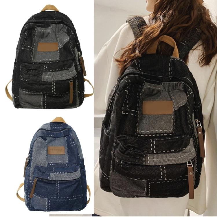 Student School Bag Denims Patched Backpack Girls Aesthetic Backpack Travel Bag Large Capacity Casual Daypacks
